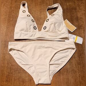 Michael Kors Cream Bikini  with Gold Grommet Accents